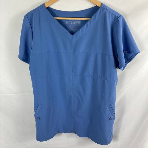 Greys Anatomy Blue Short Sleeve Pocket Scrub Top Size Large - Picture 1 of 4